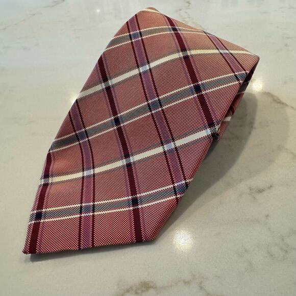 BREUER Men's Designer Silk Plaid Check Red Blue White Neck Tie Made In - Picture 7 of 10